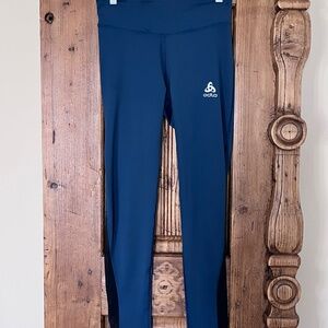 Odlo Essentials Mesh Tights 'Blue Wing Teal' Running Leggings Black Side Mesh S